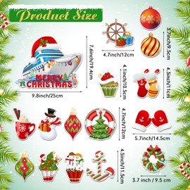 Kanayu 16 Pcs Christmas Cruise Door Decorations Magnetic Xmas Car Magnets Anchor Life Preserver Snowman Christmas Ball Wreath Magnets for Carnival Cruise Car Locker Refrigerator