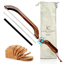 Bread Bow Knife for Homemade Bread, Wooden Sourdough Bread Slicer with 2 Replaceable Blades and Adjustable Handle, Stainless Steel Serrated Blade Bread Cutter for Breads Bagels Baguettes