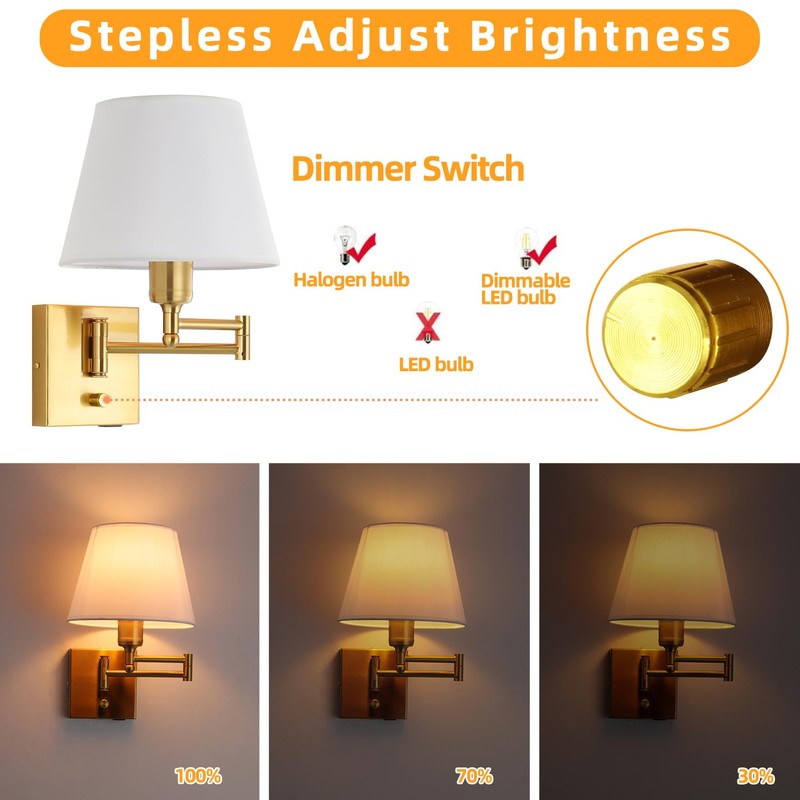 Affsure Bedside Wall Mount Light with Dimmable Switch, Swing Arm