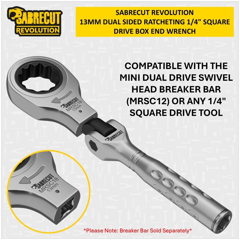 SabreCut 1 x MRSC18 13mm Dual Sided Ratcheting Wrench 1/4"