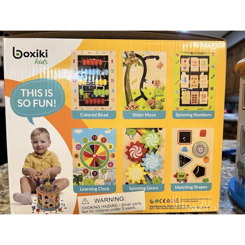 Boxiki 8-in-1 Wooden Activity Cube for Toddlers - Multi-Function