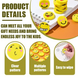 JUGUTA Runde Lachgesicht Radiergummis, 40 Stück Gelbe Radiergummis, Ideal Für Kinder, Schüler, Gastgeschenke & Geburtstage
