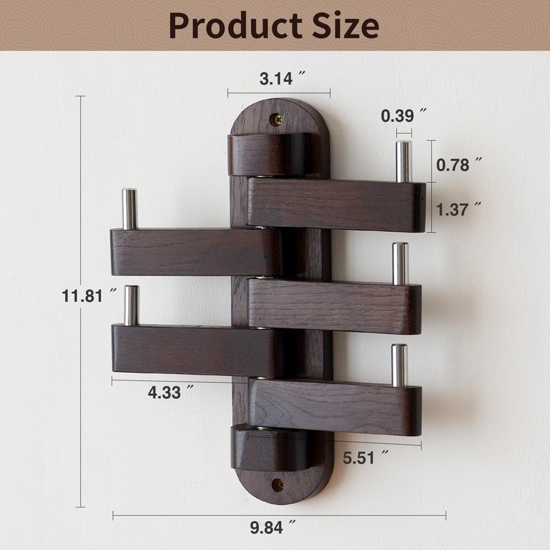 TRWISWDC Swivel Coat Rack Oak Coat Hooks for Wall, Wood