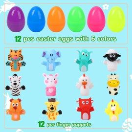 12 pcs Easter Eggs Filled with Finger Puppets for Easter Basket Stuffers,Prefilled Easter Egg with Finger Puppets for Easter Egg Fillers,Party Favors,Goodie Bags Fillers, Easter Gift for Kids