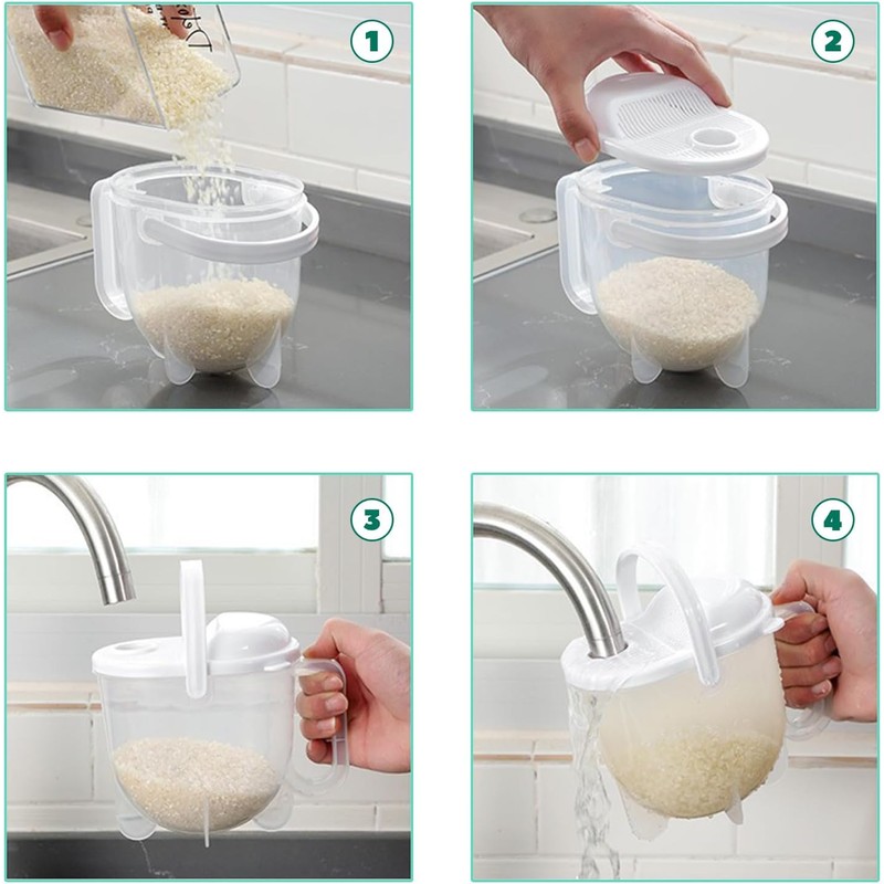 Rice Washer Strainer Bowl with Top Drainer, Microporous Small Colander