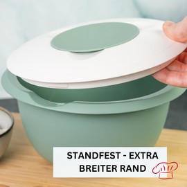 Westmark Helena Mixing Bowl (2.5L) and Mixing Cup (1.4L) - Mixing Bowl with Splash Guard Rim and Rubber Ring - Cup with Spout and Measuring Scale - Mint Green/White