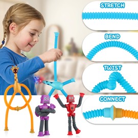 Coolden Pack of 4 Pop Tubes Telescopic Suction Cup Giraffe Robot Toy Luminous Mini Pop Tubes Fidget Toys Sensory Pop Tubes Suction Cup Toy for Children Adults #2