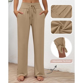 Neer 3 Pack Women's Lounge Pants Wide Leg Yoga Sweatpants with Pockets High Waisted Drawstring Lounge Loose Workout Jogger (Mocha, Black, Navy Blue,Large)