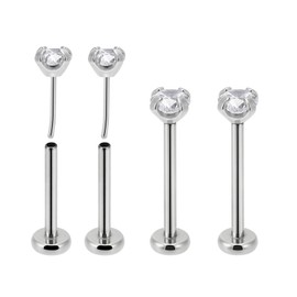 Body CAC Steel 4PCS 0.8mm(20g) Press Fit Threadless Push Pop In Labret Lip Monroe Tragus Flatback Earrings Nose Studs W/3.0mm Round Cubic Zirconia