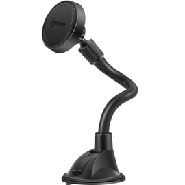 IPOW Long Arm Universal Magnetic Cradle Windshield Dashboard Cell Phone Mount Holder with 4 Metal Plates, Soft Firm Goose Arm & Enhanced Suction Cup