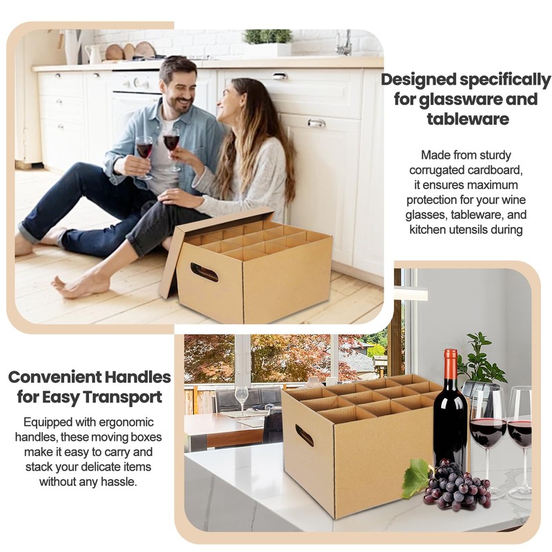 oyhqes 2 Pack Wine Glass & Dish Moving Boxes with