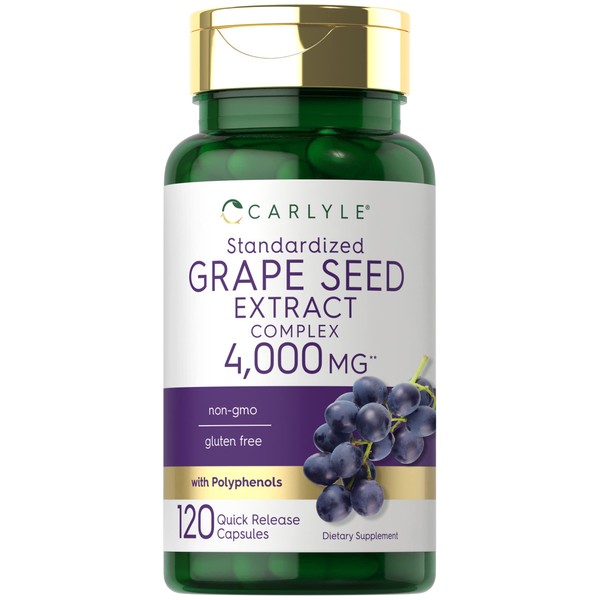 Carlyle Grape Seed Extract 4,000mg | 120 Quick Release Capsules | Standardized Extract Complex with Polyphenols | Non-GMO, Gluten Free Supplement