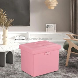 Fireproof Storage Stool 17x13x13 Inch Folding Leather Footstool with Lock Fireproof Waterproof Hidden File Box Ottomancolor: Pink