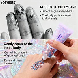 Body Face Hair Glitter Gel for Carnival,Glitter Face Paint Makeup for Kids Women,Holographic Sequins Chunky Glitter for Face Hair Nails,Singer Concert Festival Rave Accessories,50ml