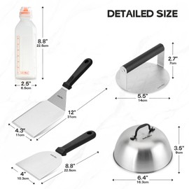 Onlyfire 7PCS Griddle Accessories Kit, 2 Melting Dome, 1 Grill BBQ Spatulas,1 Chopper/Scraper, 2 Liquid Dispensers, 1 Grill Press Great for Cooking Indoor or Outdoor