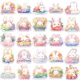 Bric Dodo Pack of 50 Rainbow Rabbit Stickers Car Laptop Phone Guitar Skateboard Motorcycle Bicycle Rabbit Stickers Set Vinyl Waterproof Aesthetic Stickers for Teenagers Children Adults