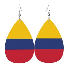 Columbia Flag Teardrop Earrings For Women Colombian Lightweight Leather Dangle Earrings Patriotic Jewelry Gifts