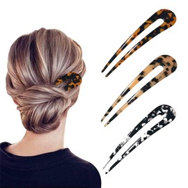 3 Pcs Hair Fork French Hair Pins U Shaped Hairpin Twist Hair Pins Fork Sticks Hair Clips Tortoise Shell Fork Prong Updo Chignon Pin for Women,Hair Accessories for Girls Thick Thin Hair