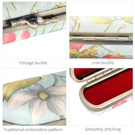 Estuche para labiales con bordado vintage - Soporte portátil con espejo, elegante organizador de brillo labial para viajes, material ABS duradero