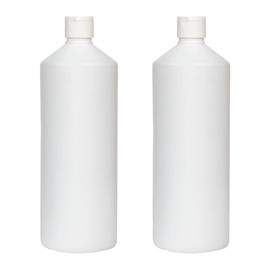 Palm Safe 2pcs 1 Litre HDPE Durable Plastic Bottles BPA Free Refillable Reusable with Non Leak Flip Caps for Liquids