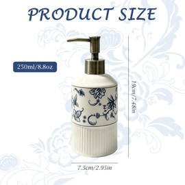 Blue Floral Ceramic Soap Dispenser 8.8Oz with Pump