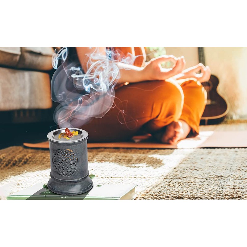 MaMeMi Incense Burner Soapstone [Height 10 cm] For Smoking with