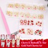 Gold Nail Charms, Cherry Crown Heart Snake Star Bow Butterfly