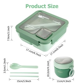 Dyserbuy Lunch Box Adults, Bento Box Set with Storage Bag, Utensils, Oats Container, Leakproof Lunchbox Adult with Fork & Spoon for Men Women Student School Office, Green