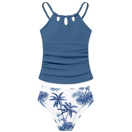 BAVADER Girls Swimsuits Size 14-16 Teen Swimsuits for Girls 14-16 Hawaiian Bathing Suits Size 14 16 Quick Dry Bathing Suit for Girl Two Piece Swimsuit for Girl Swimwear High Waist Tankini Dark Blue