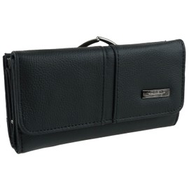 Lorenz Ladies Large Black Cowhide Leather Clasp Purse/Wallet