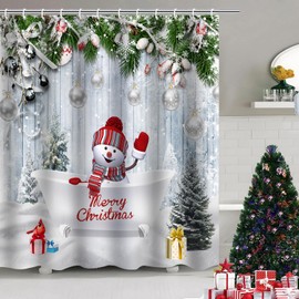 Atwqevon Christmas Tree Shower Curtain Snowflake Winter Holiday Merry Christmas Fabric Shower Curtains for Bathroom Decor with Hooks, 72" x 72"