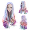 Lurrose Wig Long Wavy Rainbow Colours Curly Wig for Festivals