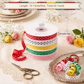 woric Polka Dot 5 Colors Grosgrain Ribbon 3/8" X 50 Yd Boutique Polka Dot
