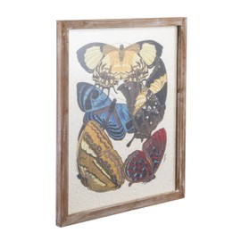 Creative Co-Op Wood Framed Glass and Textured Paper Wall Décor with Butterflies, Multicolor