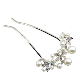 Miaomyao Hair Accessories, Hair Ornament, Kimono, Sleeve Yukata, Metal, Pearl, Bijou, Flower, U-shaped Comb, Silver Hair Accessory