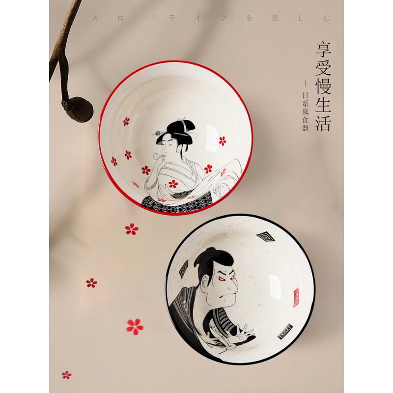 BICETTO Ramen Bowl Set 45oz, 8inch, Japanese Ukiyo-e Design -