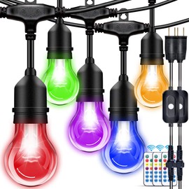 Outdoor String Lights, 96FT Multicolor LED Dimmable RGB with Remote Controller, IP65 Waterproof Commercial Grade 30+5 E26 Plastic Bulbs for Patio, Garden, Bar, Party, Wedding, Christmas