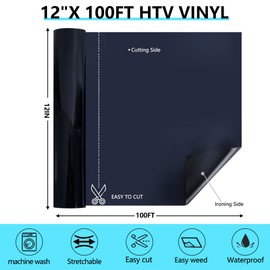 HTVVETUR Black Iron on Vinyl 12Inch by 100ft Roll HTV Heat Transfer Vinyl for T-Shirt HTV Rolls for All Cutter Machine - Easy to Cut & Weed (100ft, Black)