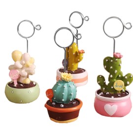 6 pcs Cute Flower Table Card Memo Holder Stand, Table Photo Display Clip Stand for Monmory Photo Picture Memo Cards Paper Note Postcards Wedding Number Card Display (Cactus-A)