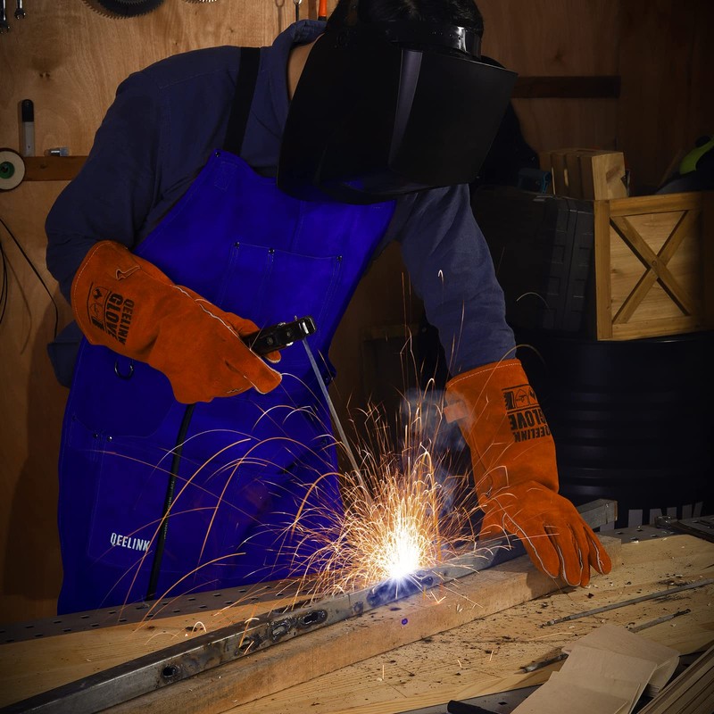QeeLink Leather Work Shop Apron with 6 Tool Pockets Heat