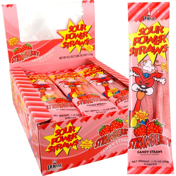 Sour Power Candy Straws, Strawberry Straws (Pack of 24), 1.75 Ounce (Pack of 24) (2912615)
