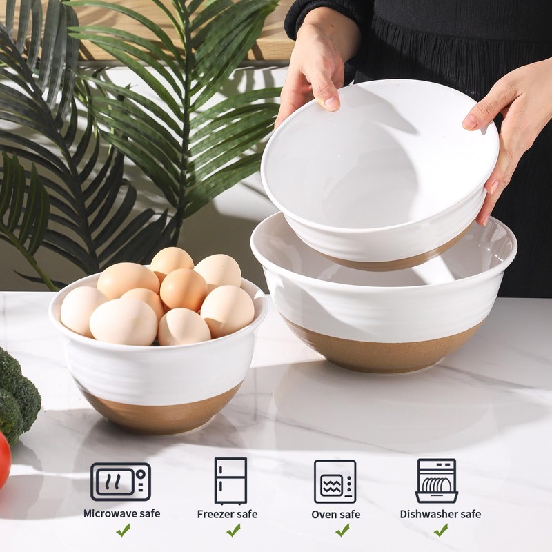 Tikooere Ceramic Mixing Bowls,Large Serving Bowls 2.1/1.5/1.0 Qt,Salad Bowls Set