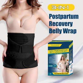ChongErfei 3 in 1 Postpartum Belly Wrap - Recovery Belly/Waist/Pelvis Belt Black Postpartum Belly Band, Black XL