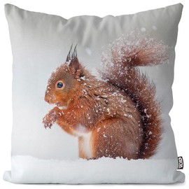 VOID Squirrel Winter Snow Cushion Cover Sofa Cushion Decoration Christmas Winter Christmas Decoration Cushion Size: 50 x 50 cm
