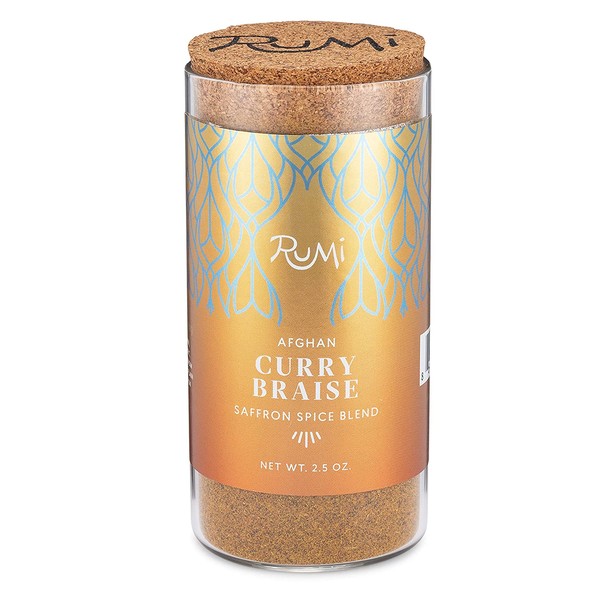 Rumi Spice Afghan Saffron Blend, Handpicked, Highest Rated World-wide, Seasoning for Entrees, Desserts, Taste of Luxury, Glass BPA Free Jar (Braise Curry, 2.5 oz)