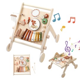 Promise Babe Wooden Music Instrument Set for Kids, Push Walker Walking Toys Learning to Walk, Montessori Preschool Educational Toddler Musical Toys Gifts for 1 Years Girls Boys