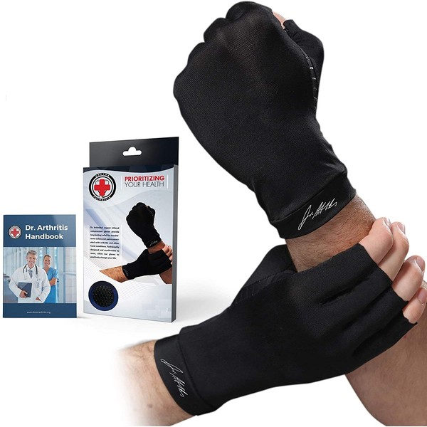 Doctor Developed Copper Arthritis Gloves / Compression Gloves and Doctor Written Handbook -Relieve Arthritis Symptoms, Raynauds Disease & Carpal Tunnel (One Pair) (XL)