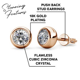 Cate & Chloe Blaire 18k White Gold Stud Earrings with Crystals, Twilight Sparkle Round Cut Diamond Crystals Silver Studs Earrings, Wedding Anniversary, White Gold Silver