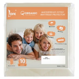 Lofe Organic Cotton King Mattress Protector - Top&Side 100% Waterproof Mattress Protectors, Breathable Organic Mattress Protector, Noiseless King Mattress Protectors Waterproof 80x76x17 in