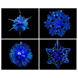 Set of 4 40cm Christmas Foil Ceiling Garland Hanging Xmas Decoration, Long Star, Snowflake, Star Ball & Star (Royal Blue)